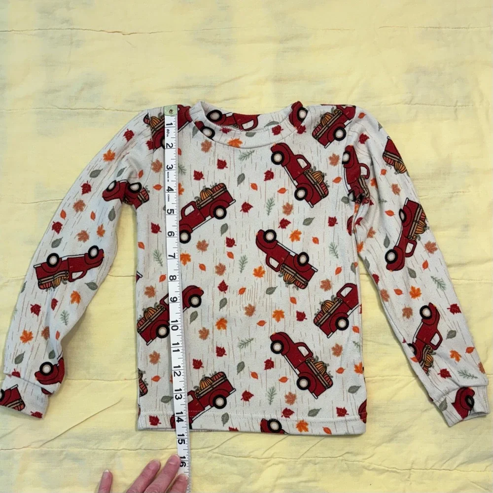 Kids PJ Bundle, 4T, Grinch Stripe Pajama Set & Fall PJs & Pumpkins Red Truck Set - Picture 4 of 16